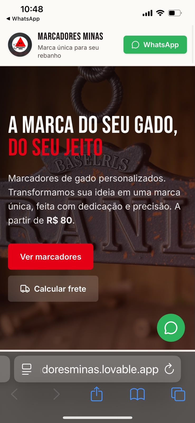Página inicial do site da Marcadores Minas